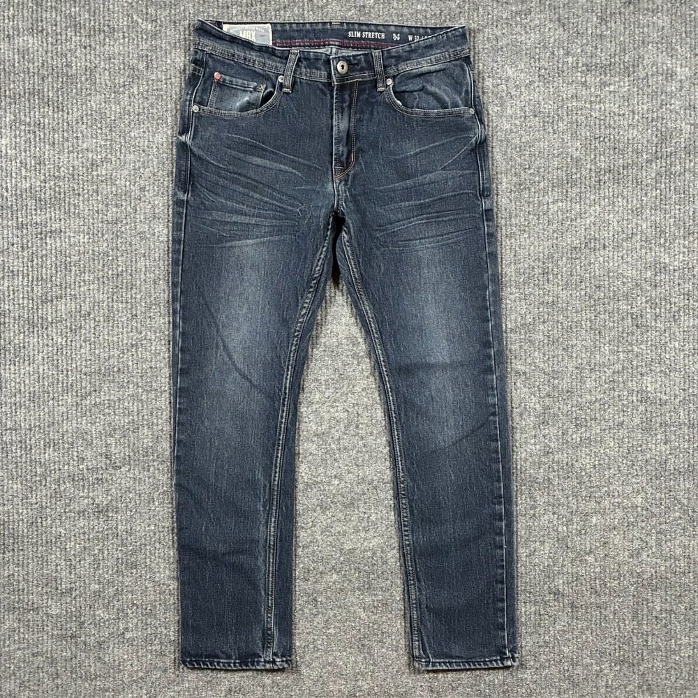 MBX Mens Slim Stretch Jeans Size 32x30 Dark Wash Tapered Denim Low Rise
